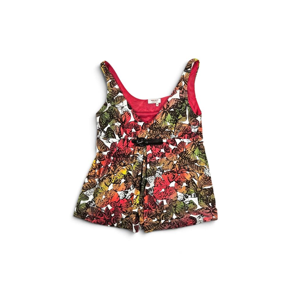 Y2k Miss Sixty Top Babydoll Butterfly Print Belted - Size Small